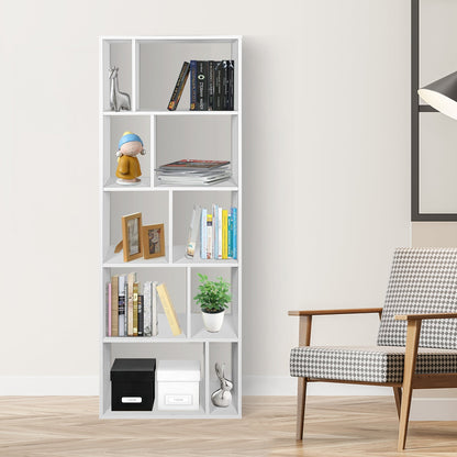 Wood Bookshelf with 10 Compartments Home Study Living Room-White