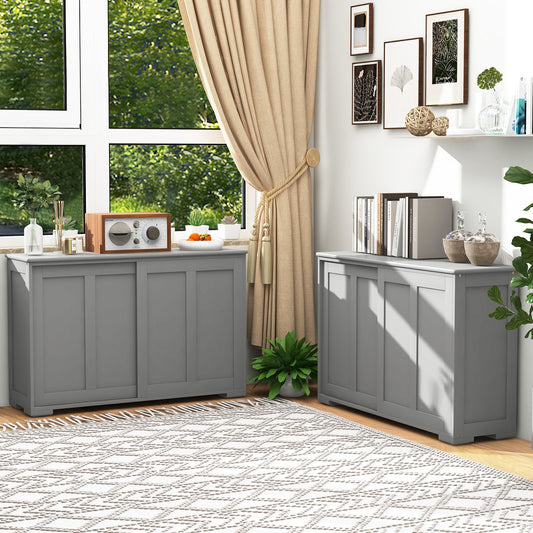 Storage Sideboard with Sliding Door and Double Partition-Grey