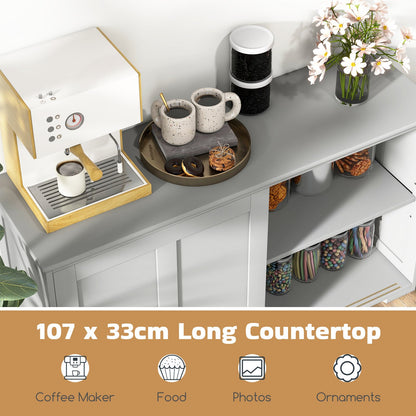Storage Sideboard with Sliding Door and Double Partition-Grey