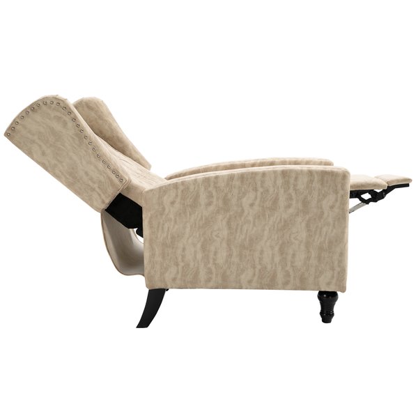 Studded PU Leather Reclining Armchair W/ Retractable Footrest - Beige