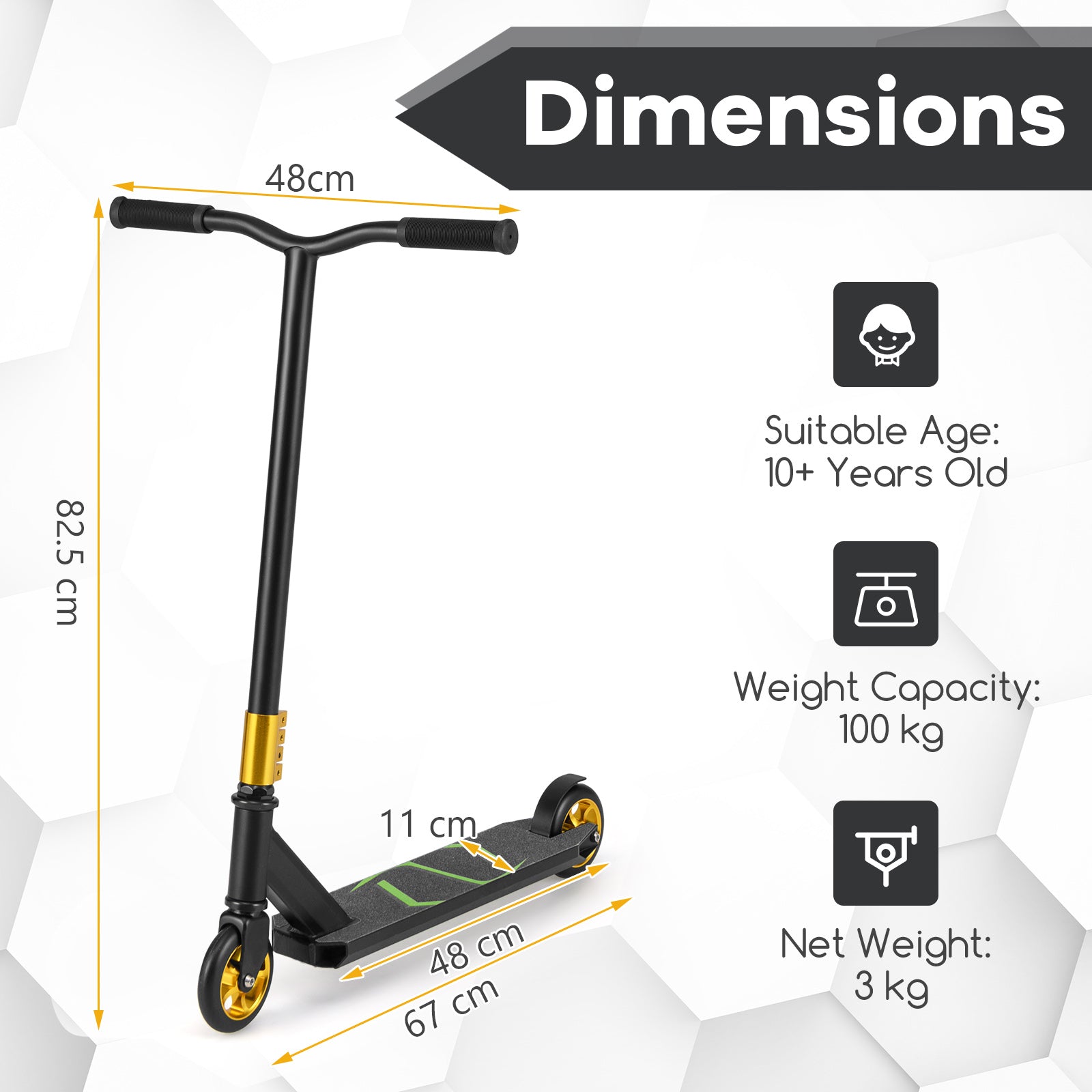 Stunt Scooter Pro Trick Scooter with 2 PU Wheels for Kids-Black