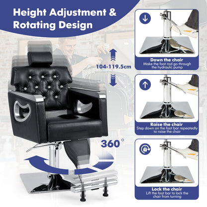 Adjustable Swivel Barber Chair with Padded Backrest-Black