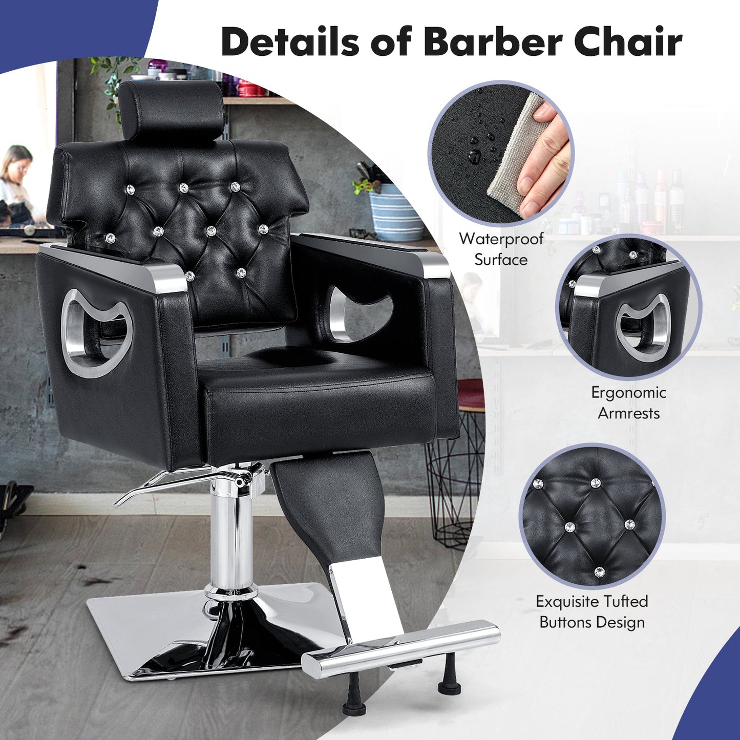 Adjustable Swivel Barber Chair with Padded Backrest-Black