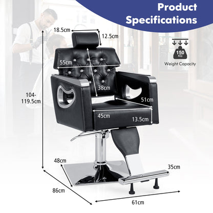 Adjustable Swivel Barber Chair with Padded Backrest-Black