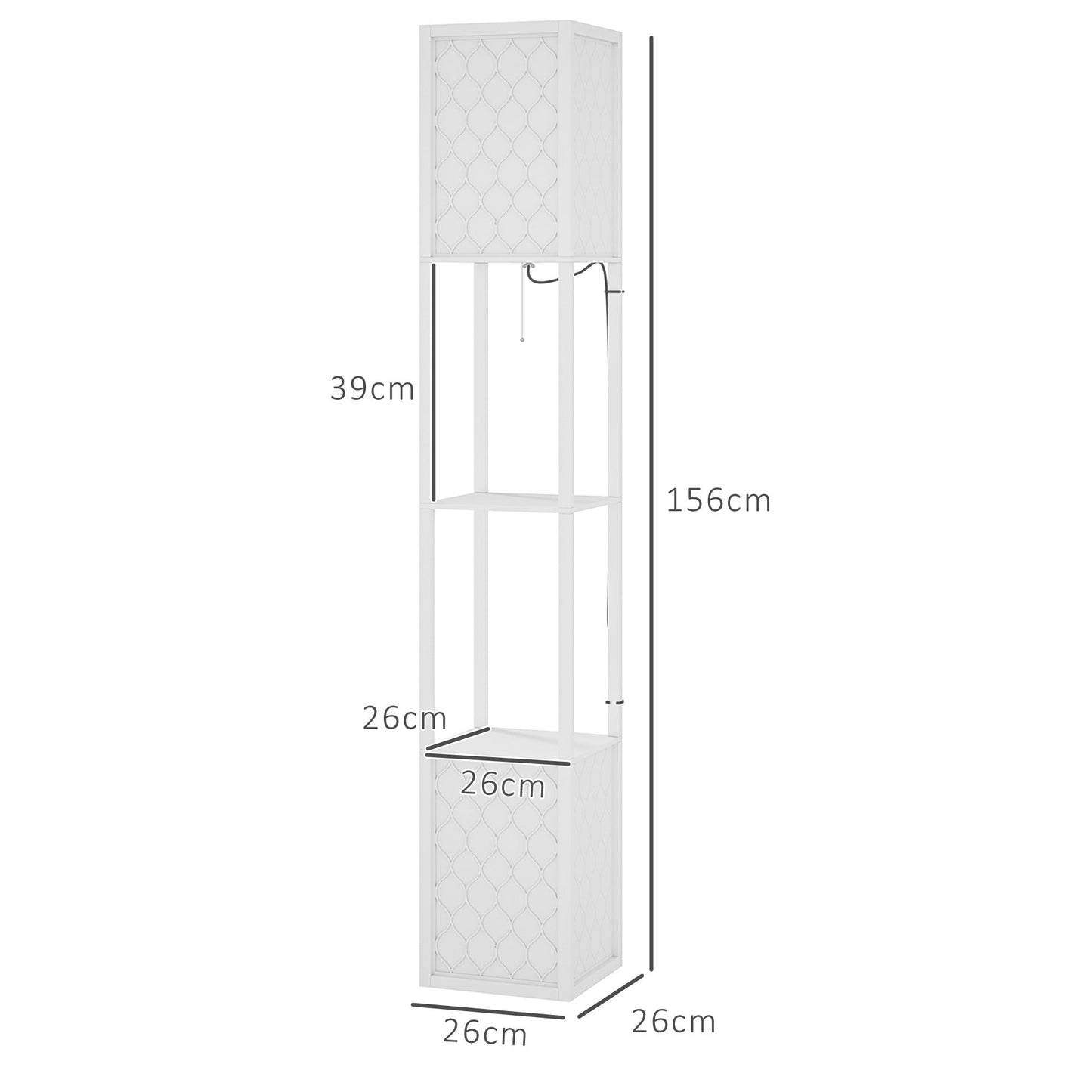 HOMCOM Floor Lamp with Shelves, Dual Light, Modern Tall Standing Lamps, with Pull Chain Switch (Bulb not Included), White