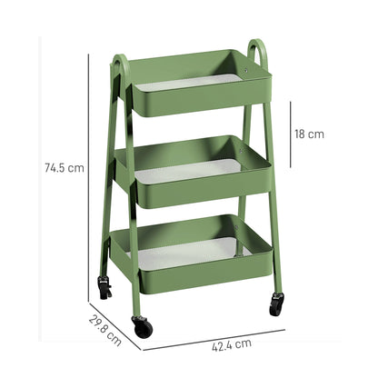 HOMCOM Three-Tier Storage Trolley - Green