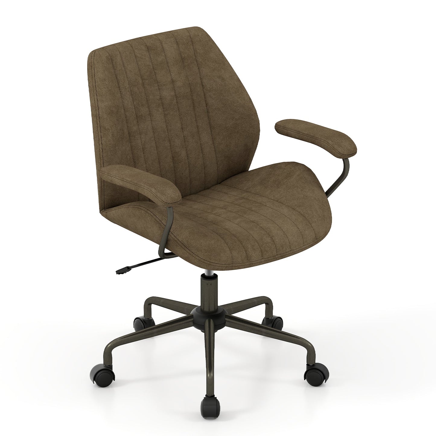Suede Fabric Office Chair Swivel Adjustable with Padded Arms and Wheels-Olive Green