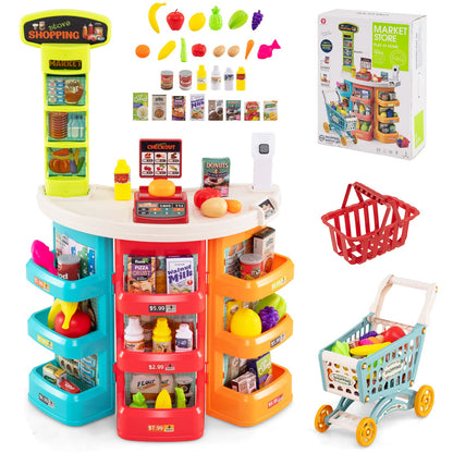 Supermarket Playset for Kids 76 Pieces Pretend Play Grocery Store Set-Blue