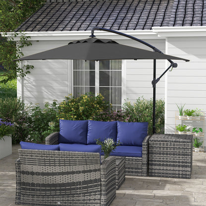 3x2m Cantilever Parasol With Cross Base, Banana Parasol With Crank Handle And 6 Ribs, Rectangular Hanging Patio Umbrella for Outdoors - Black