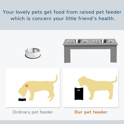 PawHut Raised Dog Feeding Bowls with Stand, Stainless Steel for Extra Small and Small Dog, 44L x 24W x 15H cm - Grey