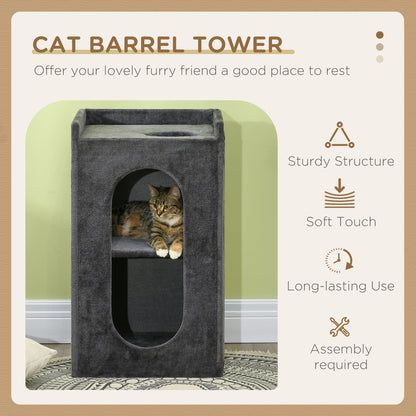 PawHut 81cm Cat Scratching Barrel, with Two Cat Houses for Indoor Cats, Grey