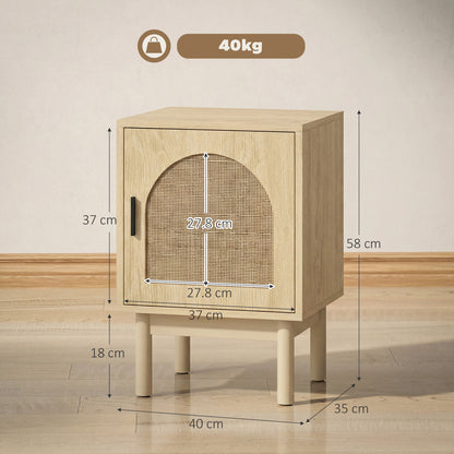 HOMCOM Rattan Bedside Table for Bedroom - Natural Wood