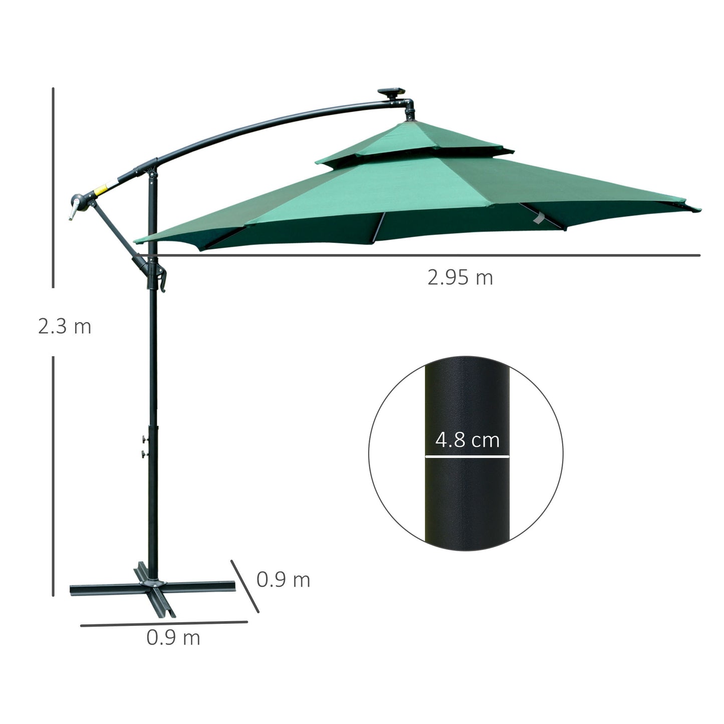 Outsunny 3m LED Light Overhanging Parasol - Zielony