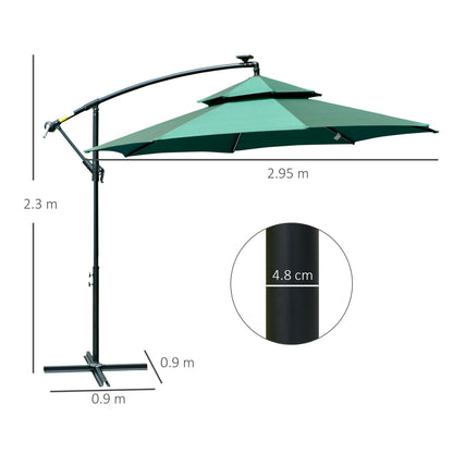 Outsunny 3m LED Light Overhanging Parasol - Zielony