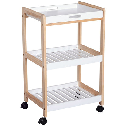 3-Tier Mobile Kitchen Trolley Cart Storage Shelves Rack Rolling Wheels White 46 x 35 x 74.5 cm