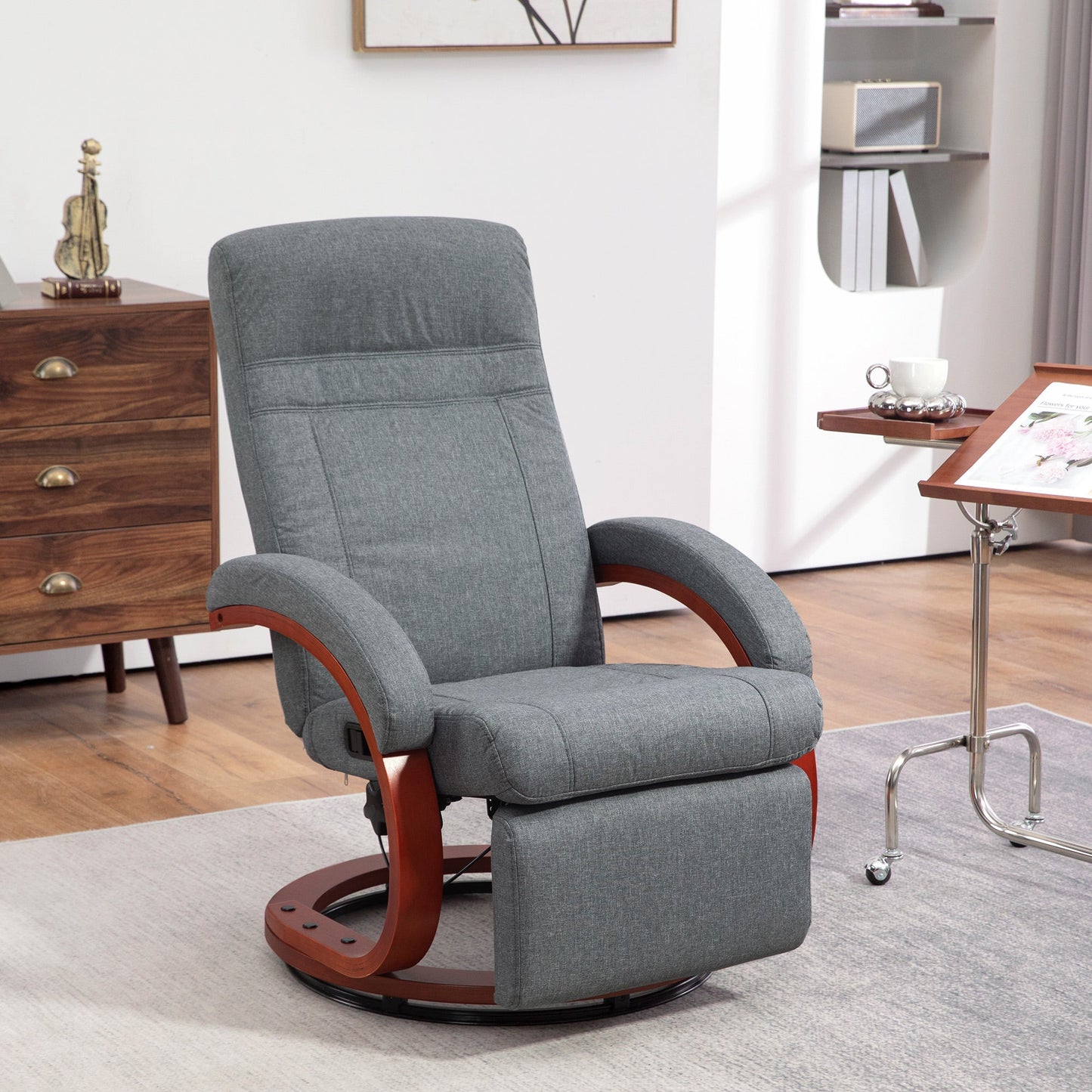 HOMCOM 135  Manual Reclining Swivel Chair, with Footrest - Grey