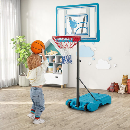 Swimming Pool Basketball Hoop Adjustable with Fillable Base and Wheels-Blue