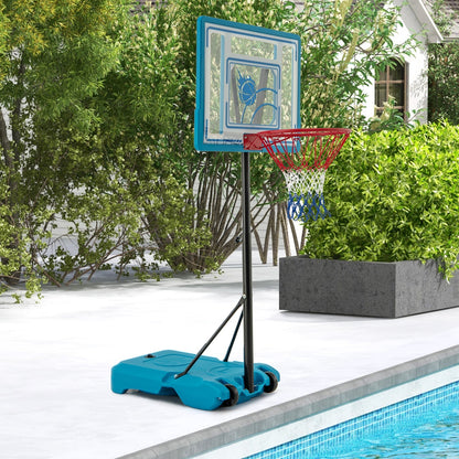 Swimming Pool Basketball Hoop Adjustable with Fillable Base and Wheels-Blue