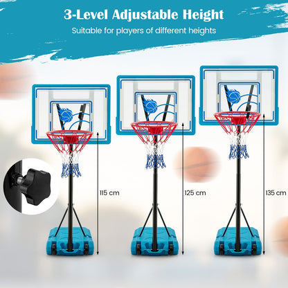 Swimming Pool Basketball Hoop Adjustable with Fillable Base and Wheels-Blue