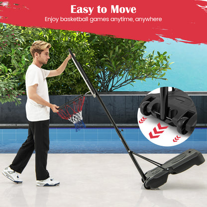 Swimming Pool Basketball Hoop Adjustable with Fillable Base and Wheels-Red