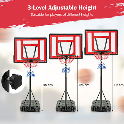 Swimming Pool Basketball Hoop Adjustable with Fillable Base and Wheels-Red