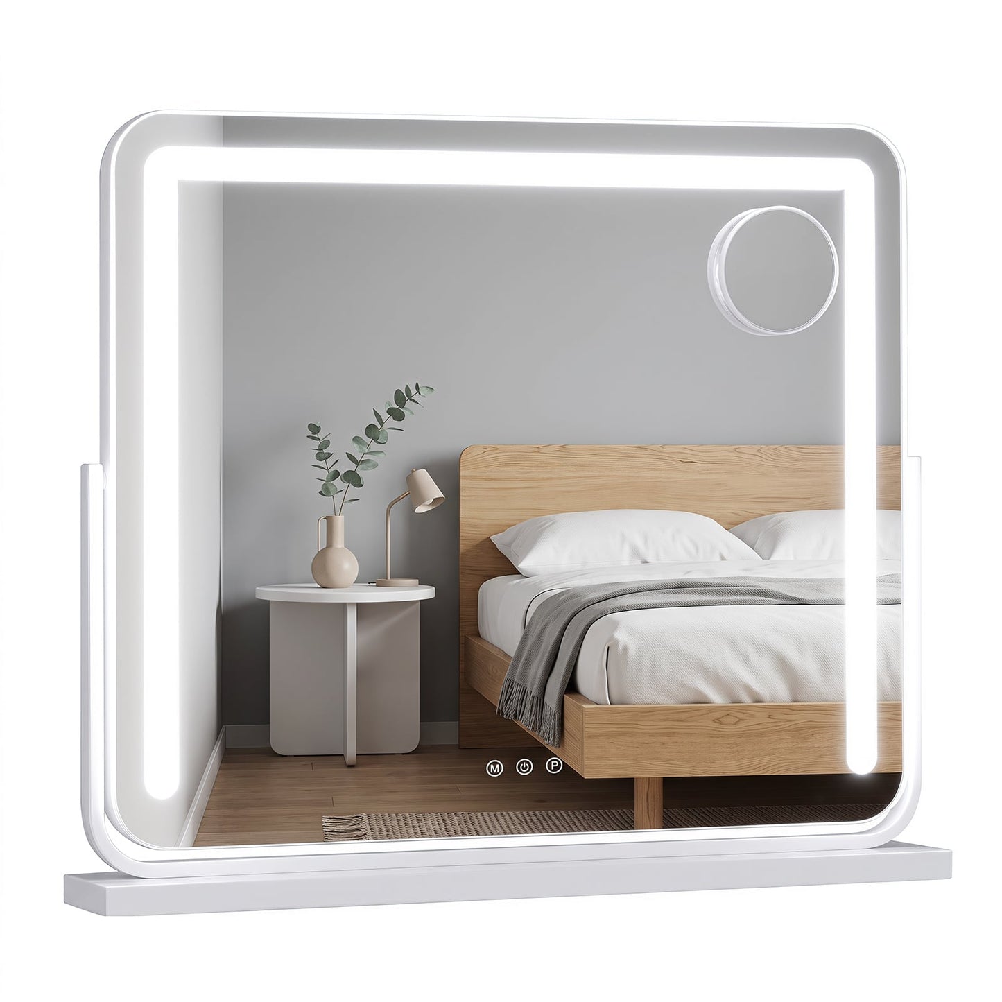 Swivel Vanity Mirror with LED Lights and Removable Magnify Mirror for Makeup-White