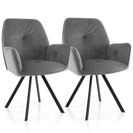 Set of 2 Swivel Accent Arm Chairs with Metal Legs and Wide Back-Gray