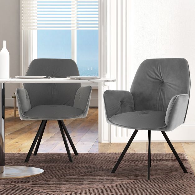 Set of 2 Swivel Accent Arm Chairs with Metal Legs and Wide Back-Gray
