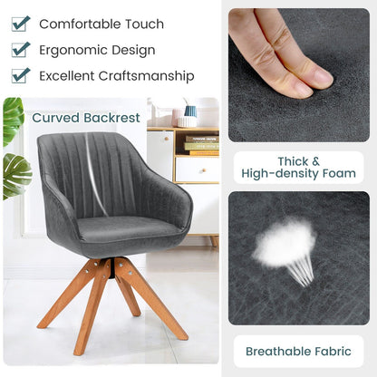 Set of 2 360° Swivel Accent Chair with Solid Wood Legs-Grey