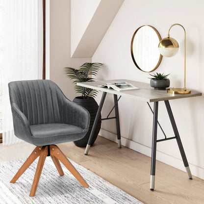 Set of 2 360° Swivel Accent Chair with Solid Wood Legs-Grey