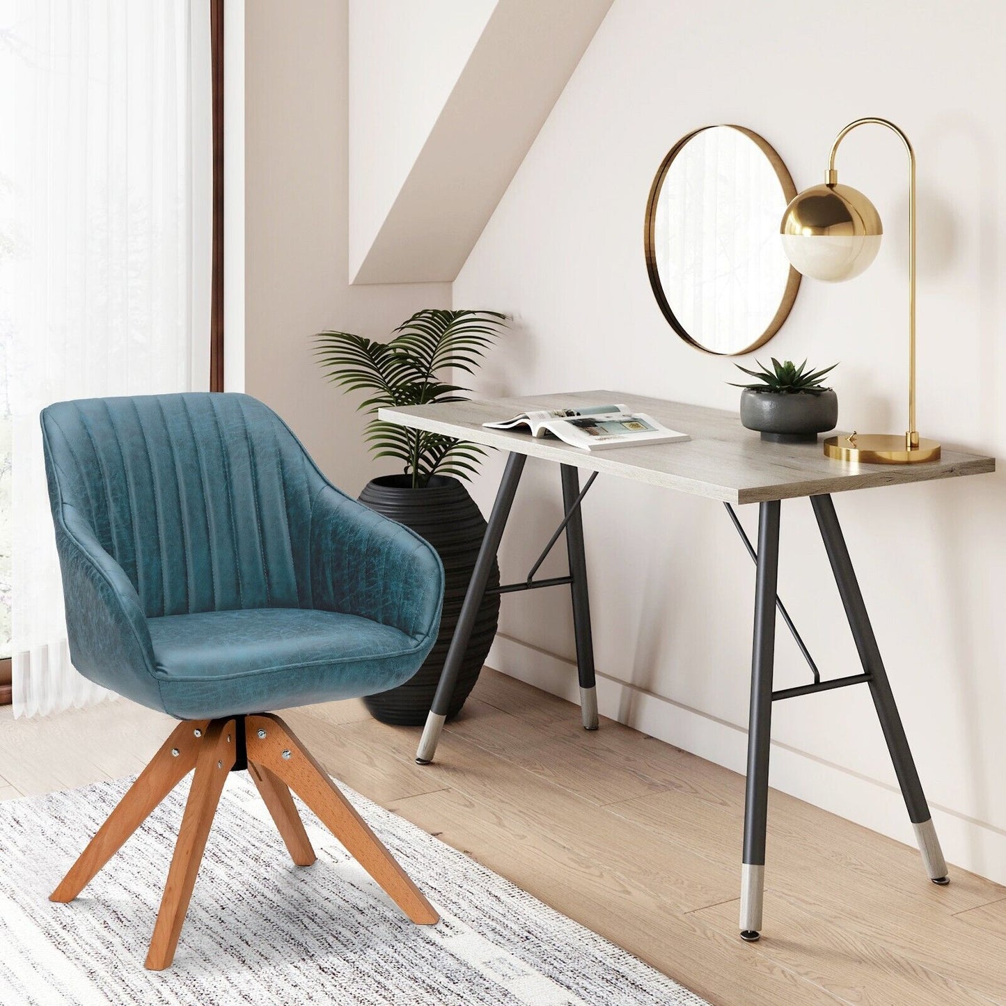 Set of 2 360° Swivel Accent Chair with Solid Wood Legs-Blue