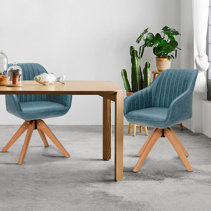 Set of 2 360° Swivel Accent Chair with Solid Wood Legs-Blue