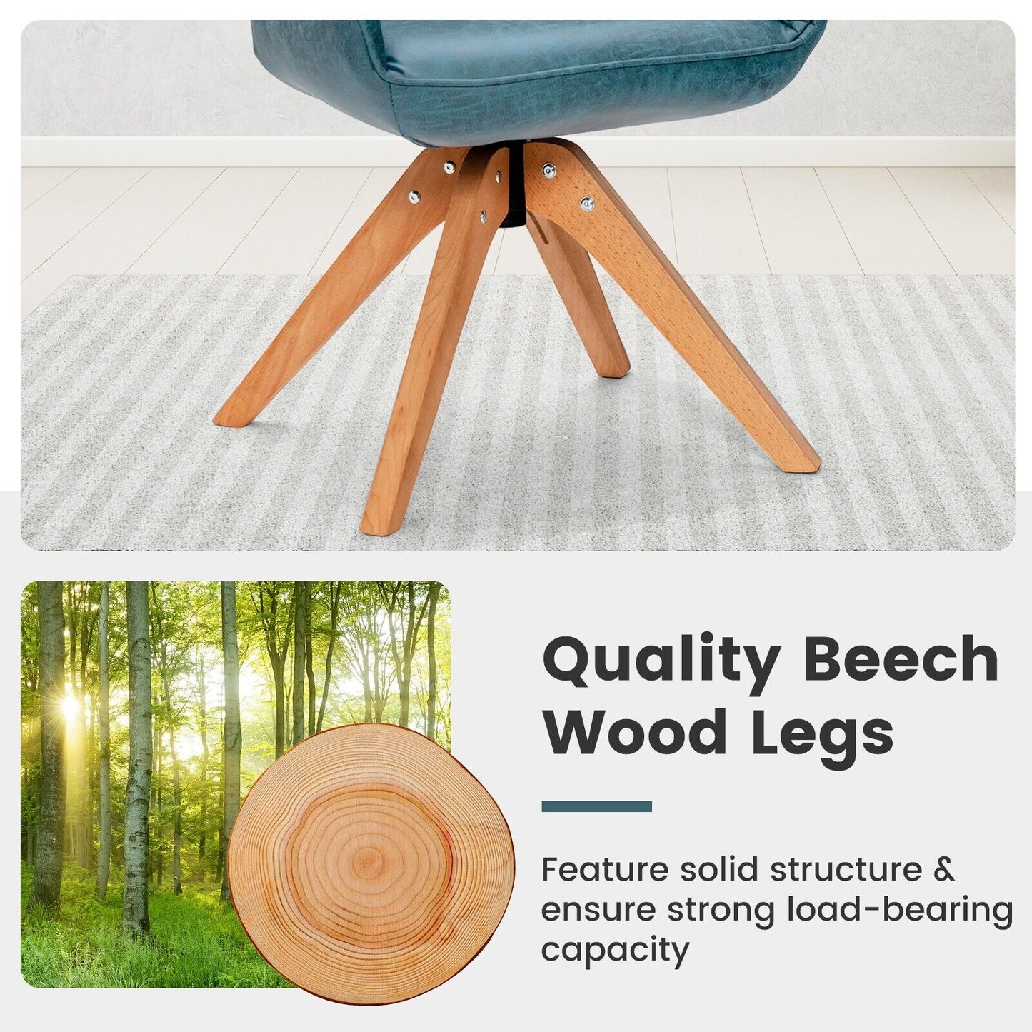 Set of 2 360° Swivel Accent Chair with Solid Wood Legs-Blue