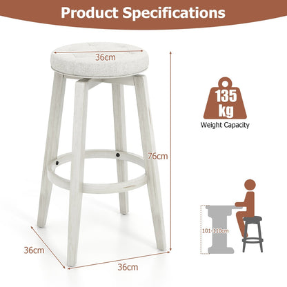 Swivel Bar Stool Set of 2 with Footrest Retro-White-76 cm