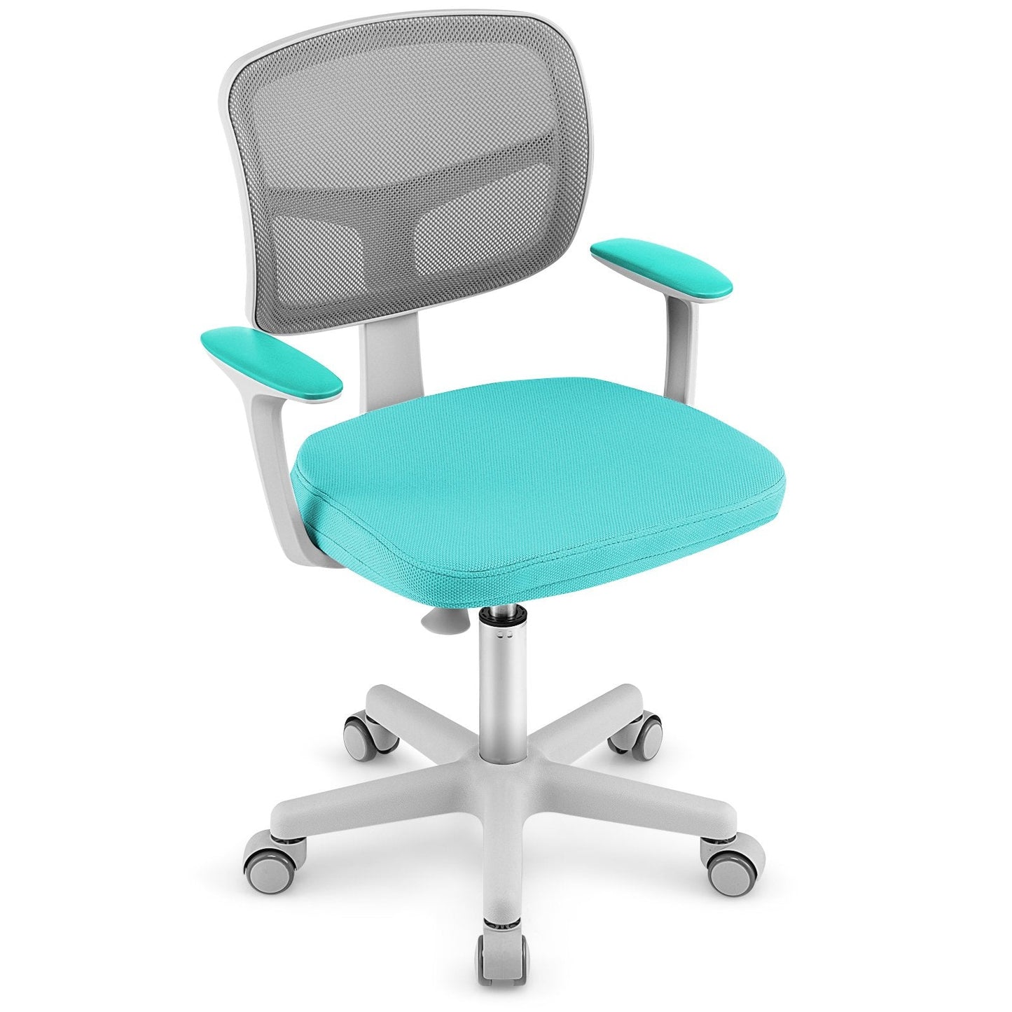 Kids Height-Adjustable Swivel Computer Desk Chair with Lumbar Support-Turquoise