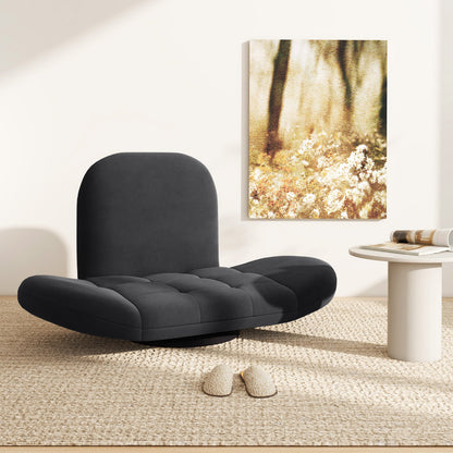 Swivel Floor Chair with Adjustable Backrest and Armrests-Black