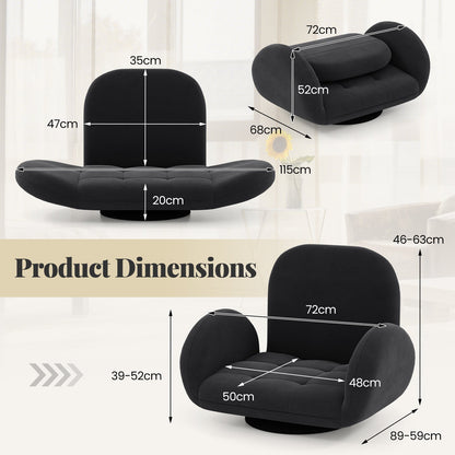 Swivel Floor Chair with Adjustable Backrest and Armrests-Black