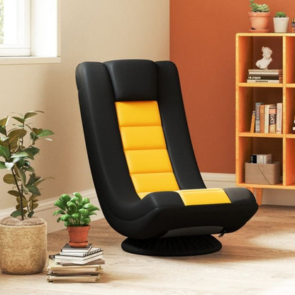 360° Swivel Gaming Chair with 4 Adjustable Positions and Lumbar Support, Folding Floor Sofa Yellow and Black