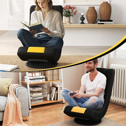 360° Swivel Gaming Chair with 4 Adjustable Positions and Lumbar Support, Folding Floor Sofa Yellow and Black
