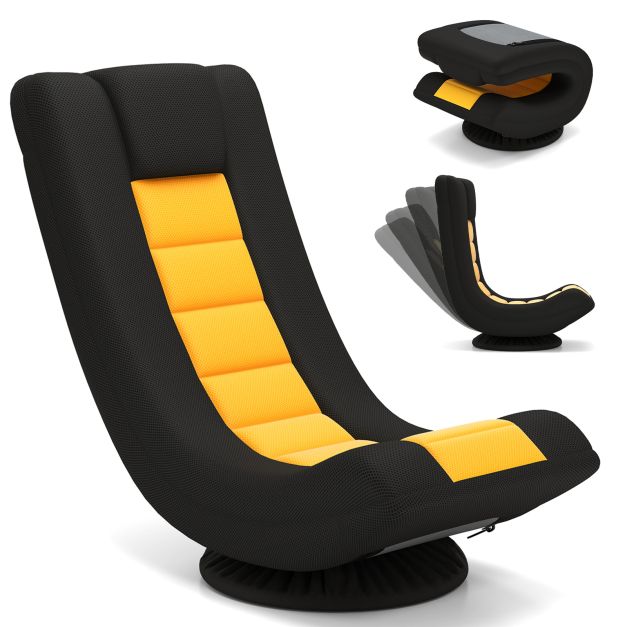 360° Swivel Gaming Chair with 4 Adjustable Positions and Lumbar Support, Folding Floor Sofa Yellow and Black