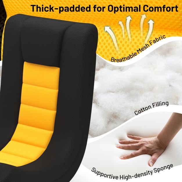 360° Swivel Gaming Chair with 4 Adjustable Positions and Lumbar Support, Folding Floor Sofa Yellow and Black
