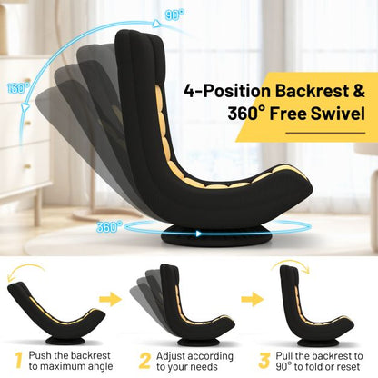 360° Swivel Gaming Chair with 4 Adjustable Positions and Lumbar Support, Folding Floor Sofa Yellow and Black