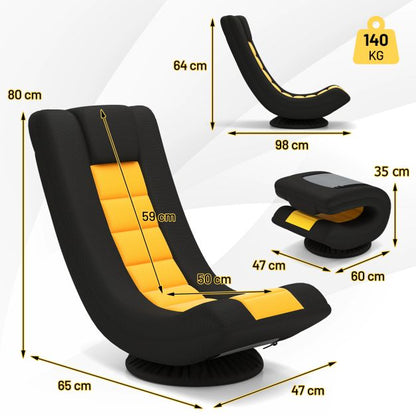 360° Swivel Gaming Chair with 4 Adjustable Positions and Lumbar Support, Folding Floor Sofa Yellow and Black