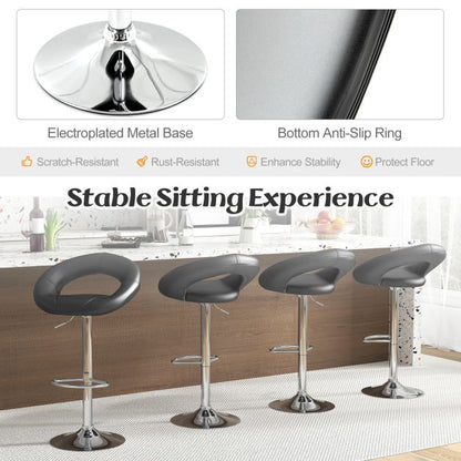 Swivel Height Adjustable Bar Stool Set of 2 with Hollow Back and Footrest-Black