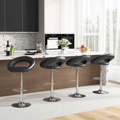 Swivel Height Adjustable Bar Stool Set of 2 with Hollow Back and Footrest-Black