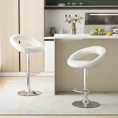 Swivel Height Adjustable Bar Stool Set of 2 with Hollow Back and Footrest-White