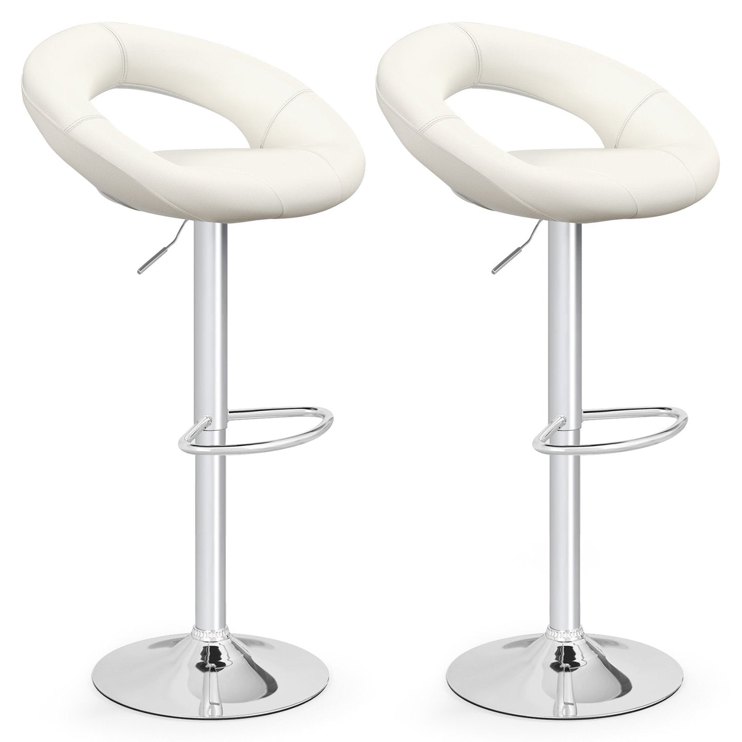 Swivel Height Adjustable Bar Stool Set of 2 with Hollow Back and Footrest-White