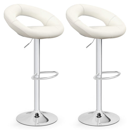 Swivel Height Adjustable Bar Stool Set of 2 with Hollow Back and Footrest-White