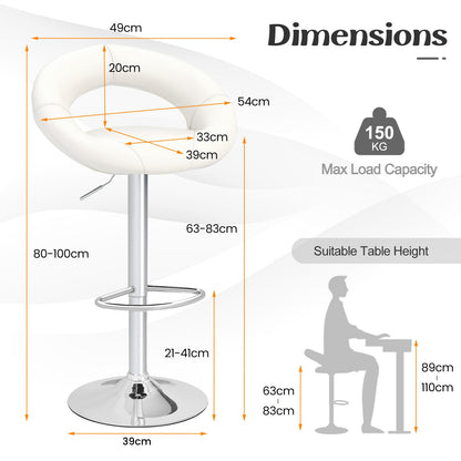 Swivel Height Adjustable Bar Stool Set of 2 with Hollow Back and Footrest-White