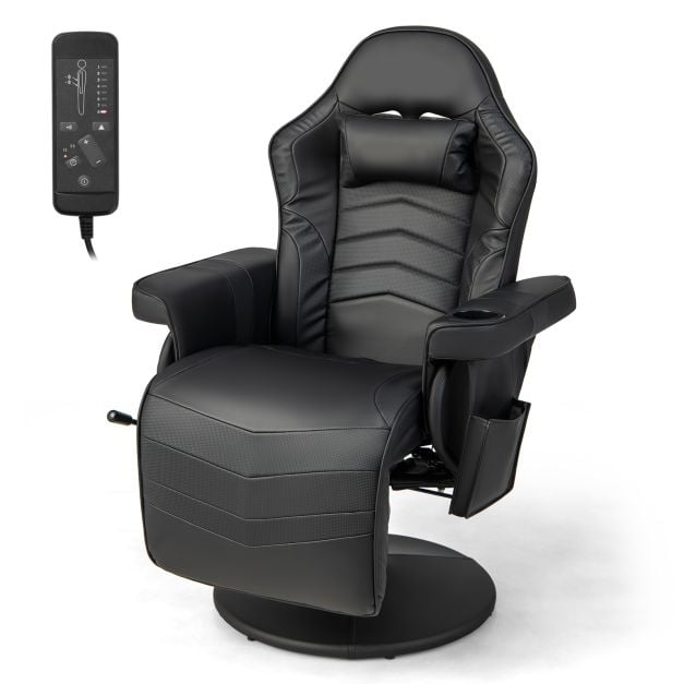 Electric Massage Gaming Chair with Cup Holder and Side Pouch-Black